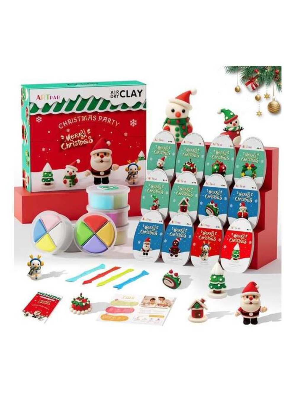 Air Dry Clay Christmas Kit, 12 Colors, Tools, Ages 3 and up - New/Sealed in Box